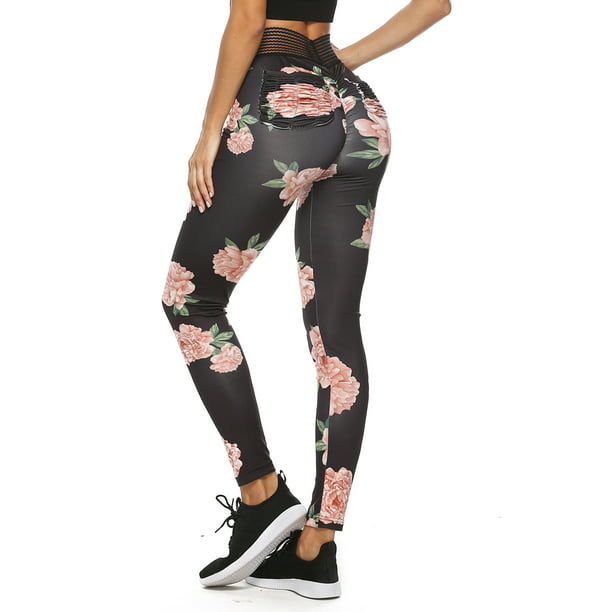 Womens Yoga Pants Floral Printed High Waisted Sports Fitness Workout Leggings 